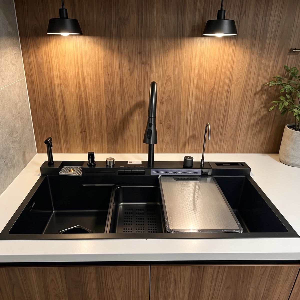 Stainless Steel Kitchen Sink Large Single Slot Multifunctional Waterfall Digital
