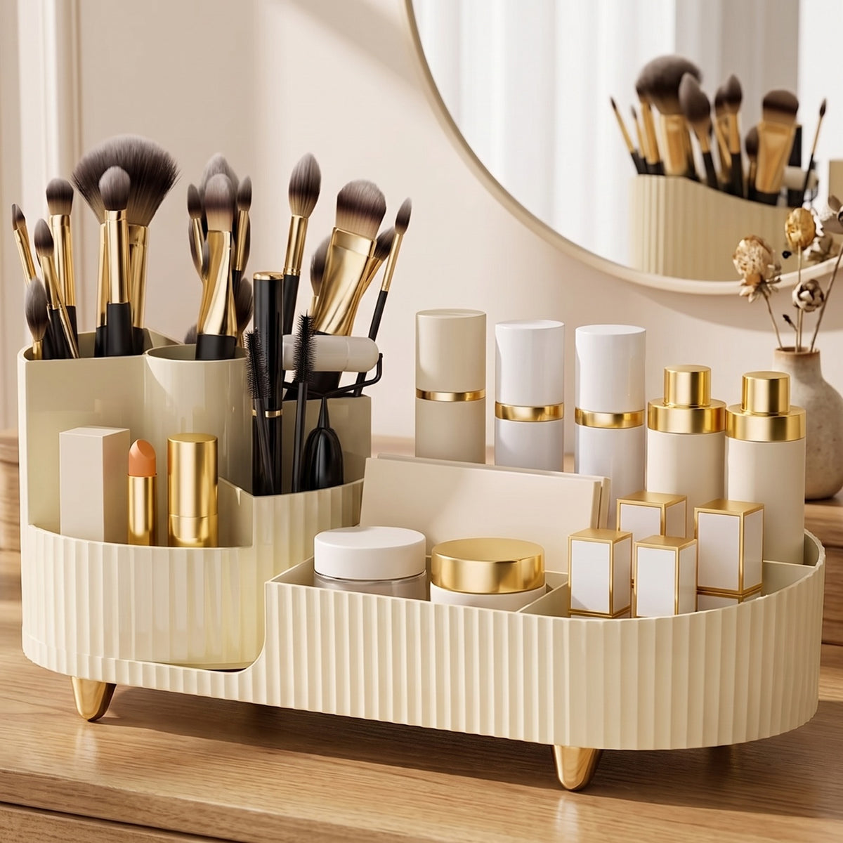 360° Rotating Makeup Organizer Makeup Holder Cosmetic Storage with 5 Compartments