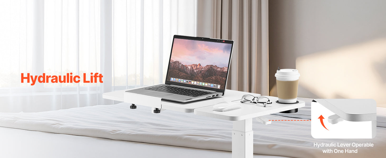 Walnut Mobile Laptop Table with Tilting Top & Casters for Bedside — Height-Adjustable Overbed Desk