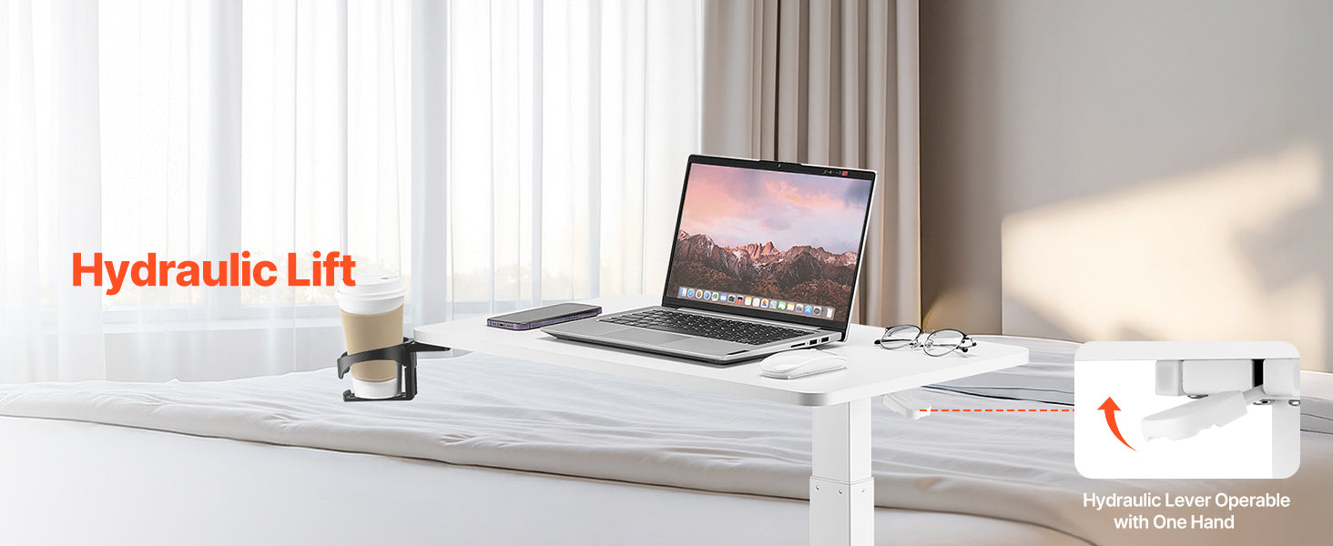 Walnut Mobile Laptop Table with Tilting Top & Casters for Bedside — Height-Adjustable Overbed Desk