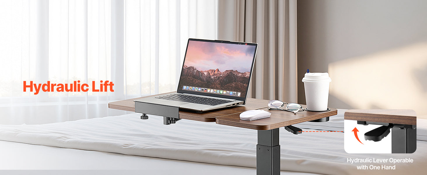 Walnut Mobile Laptop Table with Tilting Top & Casters for Bedside — Height-Adjustable Overbed Desk