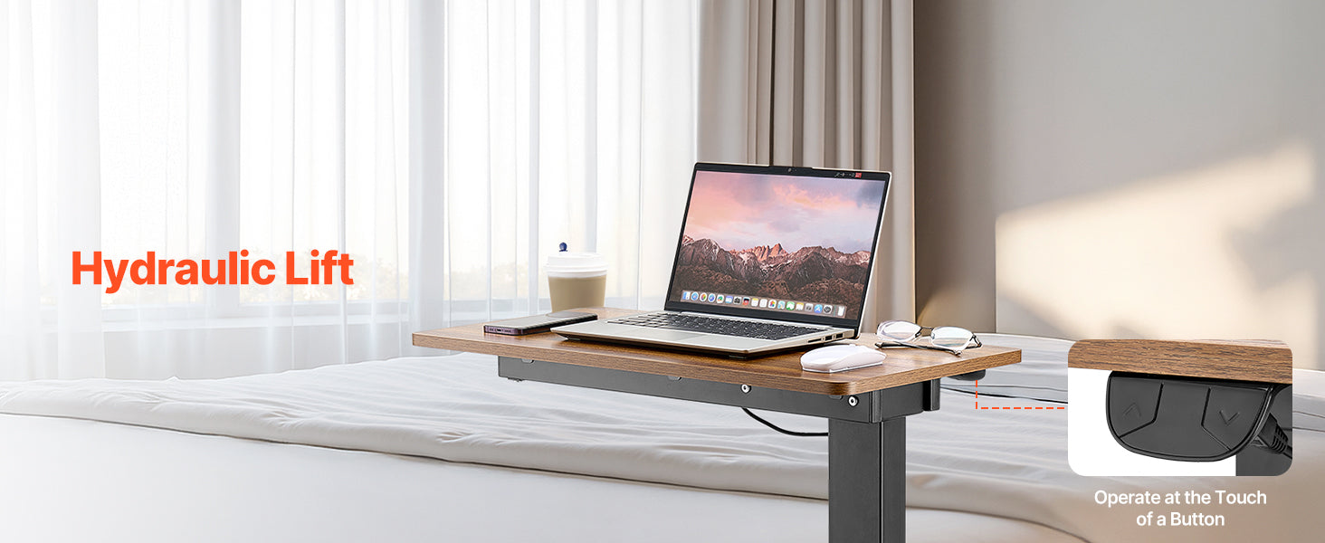 Walnut Mobile Laptop Table with Tilting Top & Casters for Bedside — Height-Adjustable Overbed Desk