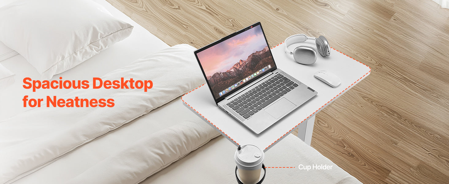 Walnut Mobile Laptop Table with Tilting Top & Casters for Bedside — Height-Adjustable Overbed Desk