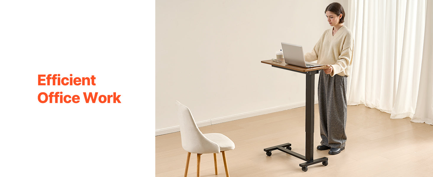 Walnut Mobile Laptop Table with Tilting Top & Casters for Bedside — Height-Adjustable Overbed Desk