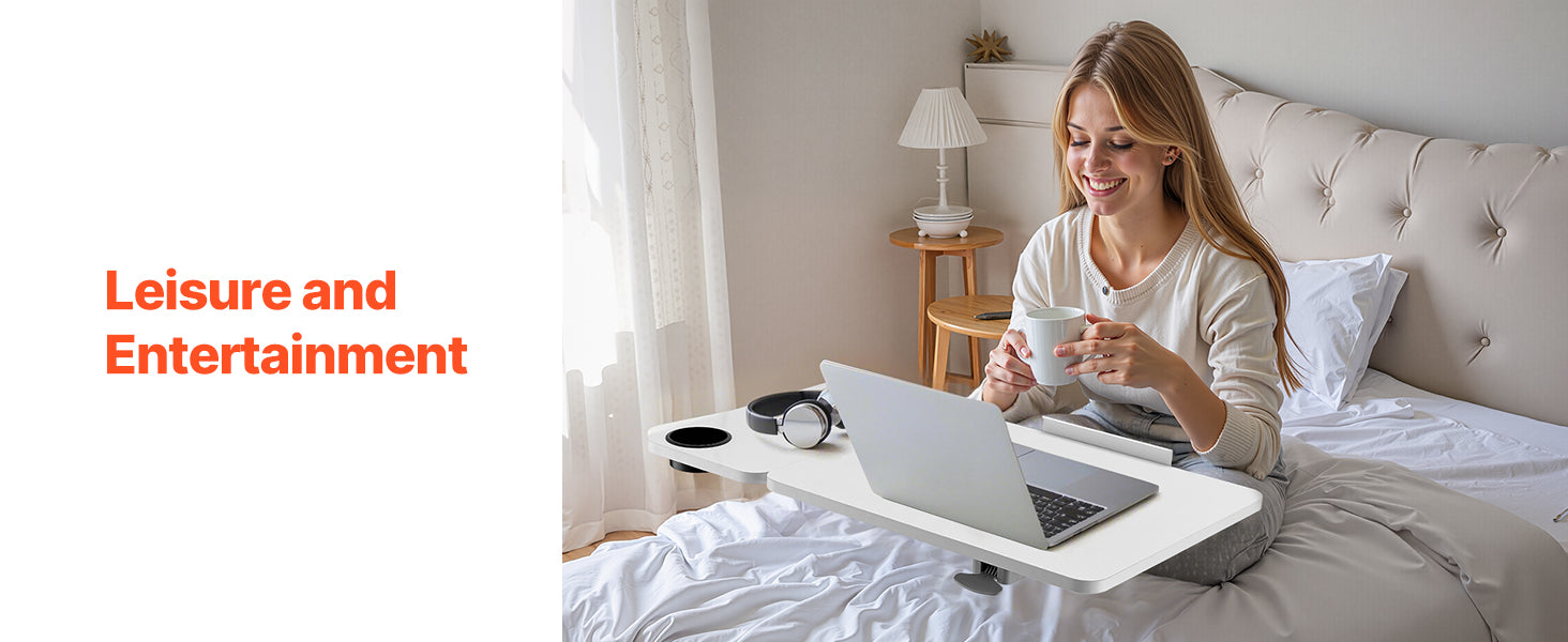 Walnut Mobile Laptop Table with Tilting Top & Casters for Bedside — Height-Adjustable Overbed Desk
