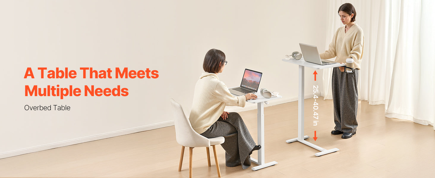 Walnut Mobile Laptop Table with Tilting Top & Casters for Bedside — Height-Adjustable Overbed Desk