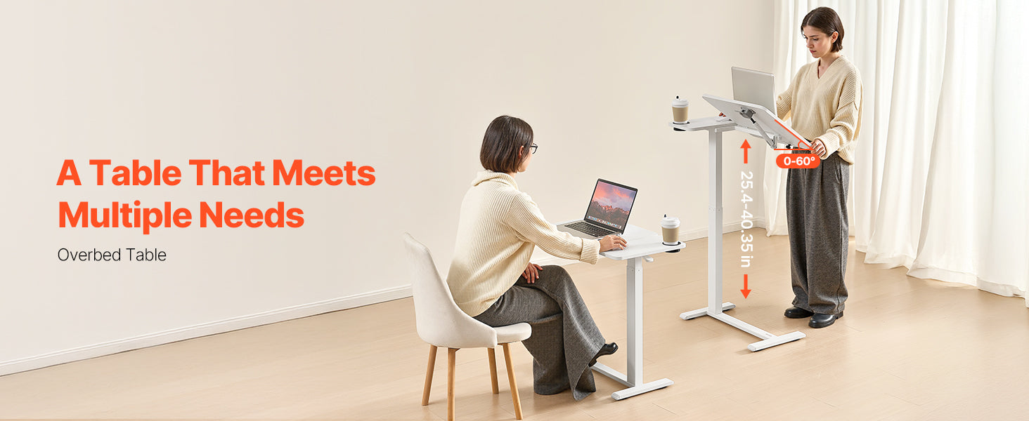 Walnut Mobile Laptop Table with Tilting Top & Casters for Bedside — Height-Adjustable Overbed Desk