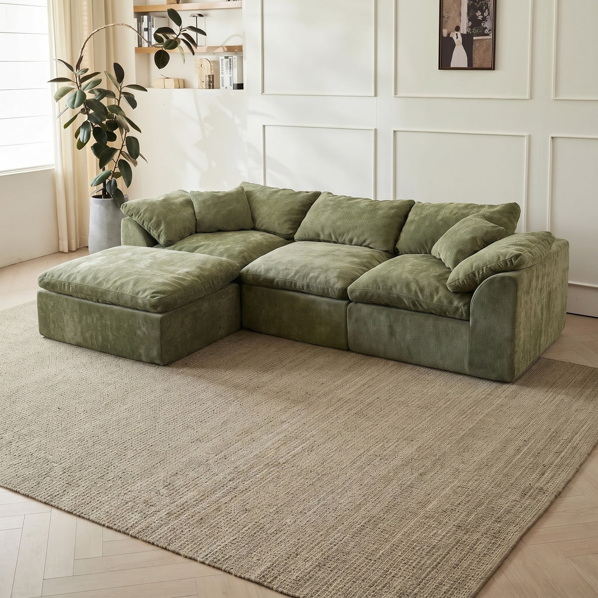 Sectional sofa - Modern Cloud L-Shaped 3-Seater Oversized Deep Seat Chenille Fabric
