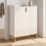 5-Tier Shoe Cabinet with Doors, White Gold-Accent Entryway Storage